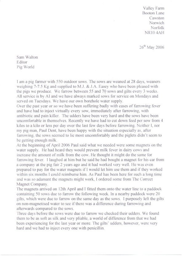 Darren Duffield letter page 1